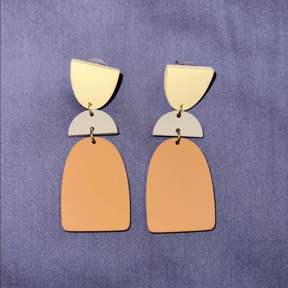 Geometric Gold and Tan Earrings